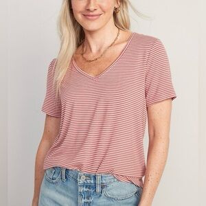 Old Navy Luxe V-Neck Tee - Red Stripe (Size M)